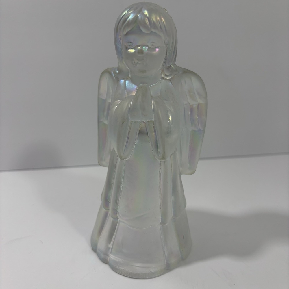 Vintage FENTON Art Glass Iridescent Opalescent Praying Angel Figurine 6" tall